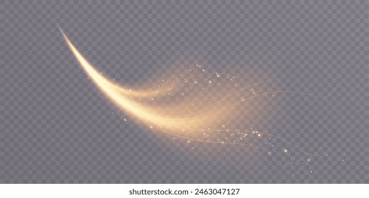 Golden shiny glowing arc effect with magic dust particles effect with special light effect. Light in motion, drawing Vector background in 10 EPS format.