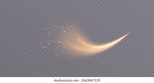 Golden shiny glowing arc effect with magic dust particles effect with special light effect. Light in motion, drawing Vector background in 10 EPS format.