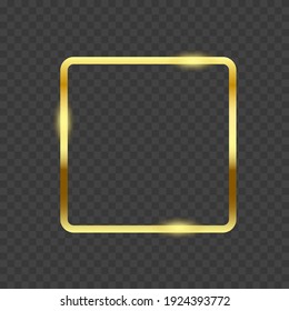 Golden shiny glowing frame. Decoration design element vector illustration on transparent background