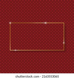 Golden shiny glowing frame with shadows on a red background..Sale, invitation