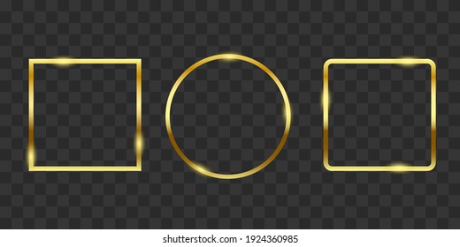 Golden shiny glowing frames. Decoration design element vector illustration on transparent background