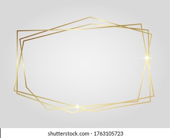 Goldener, glänzender, geometrischer Rahmen einzeln auf weißem Hintergrund. Gold-Metall-Luxus-Blindgrenze. Vorlage für Vektorhintergrund.