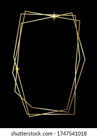 Marco poligonal brillante dorado aislado sobre fondo negro. Borde blanco de lujo de metal dorado. Plantilla de ilustración de fondo del vector.