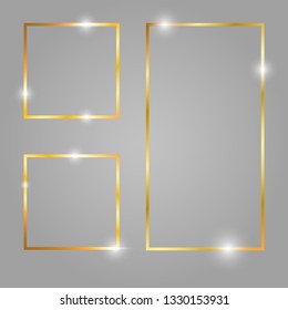 
Golden shiny glowing vintage frame with shadows. Gold windows, frames, squares. Golden luxury realistic rectangle border. Vector illustration EPS10