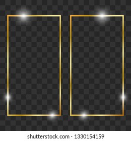 
Golden shiny glowing vintage frame with shadows. Gold windows, frames, squares. Golden luxury realistic rectangle border. Vector illustration EPS10