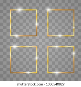 
Golden shiny glowing vintage frame with shadows. Gold windows, frames, squares. Golden luxury realistic rectangle border. Vector illustration EPS10