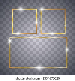 Golden shiny glowing vintage frame with shadows. Gold windows, frames, squares. Golden luxury realistic rectangle border. Vector illustration EPS10