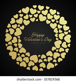 Golden shiny hearts confetti Valentine's day or Wedding Greeting Card vector background. Good for Valentines day invitation, Valentine card, Valentines day background.