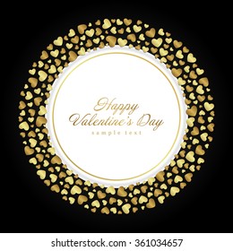 Golden shiny hearts confetti Valentine's day or Wedding Greeting Card vector background. Good for Valentines day invitation, Valentine card, Valentines day background.