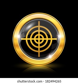 Golden shiny icon on black background - internet button