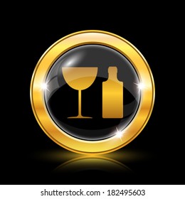 Golden shiny icon on black background - internet button