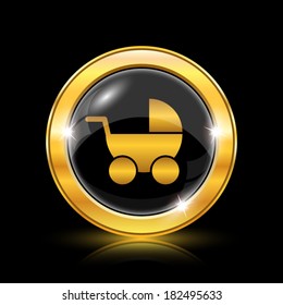 Golden shiny icon on black background - internet button