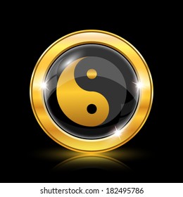 Golden shiny icon on black background - internet button