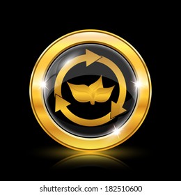 Golden shiny icon on black background - internet button