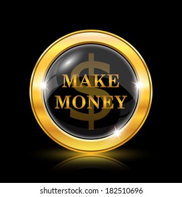 Golden shiny icon on black background - internet button