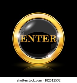 Golden shiny icon on black background - internet button