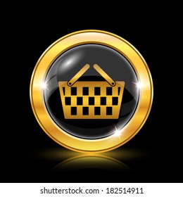 Golden shiny icon on black background - internet button