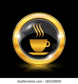 Golden shiny icon on black background - internet button