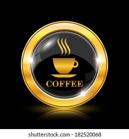 Golden shiny icon on black background - internet button