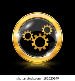 Golden shiny icon on black background - internet button