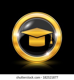 Golden shiny icon on black background - internet button