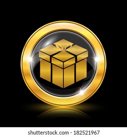 Golden shiny icon on black background - internet button