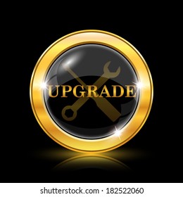 Golden shiny icon on black background - internet button