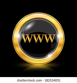 Golden shiny icon on black background - internet button