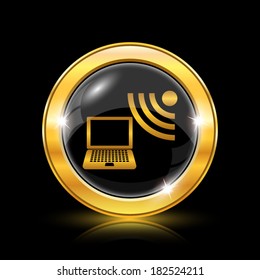 Golden shiny icon on black background - internet button