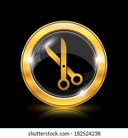 Golden shiny icon on black background - internet button