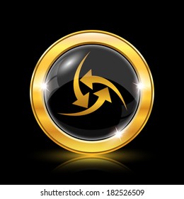 Golden shiny icon on black background - internet button