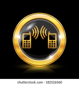 Golden shiny icon on black background - internet button