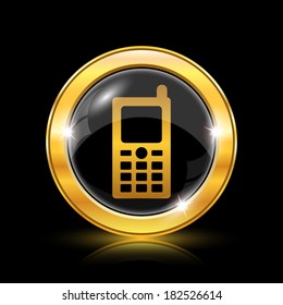 Golden shiny icon on black background - internet button