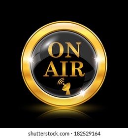 Golden shiny icon on black background - internet button