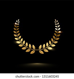 Golden shiny laurel wreath isolated on black background. Vector design element