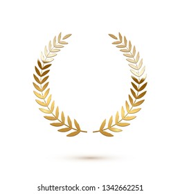 Golden shiny laurel wreath isolated on white background. Vector design element