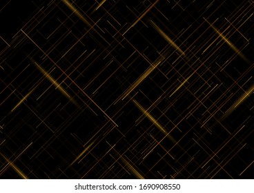 Golden shiny lines on black background abstract tech vector design