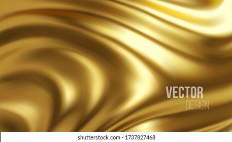 Golden shiny liquid waves 3d realistic background. Vector illustration EPS10