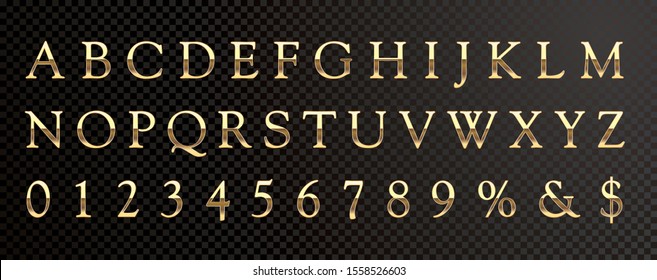 golden shiny metallic font, editable vector alphabet 