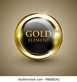 Golden shiny modern element. Golden Web button. Vector sticker. Part of set.