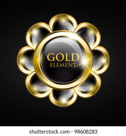 Golden shiny modern element. Golden Web button. Vector sticker. Part of set.