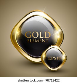 Golden shiny modern element. Golden Web button. Vector sticker. Part of set.