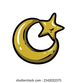 Golden shiny moon and star vector illustration