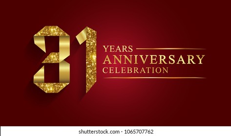 Golden shiny mosaic in disco ball style. 31st anniversary logo. Vector abstract background. 