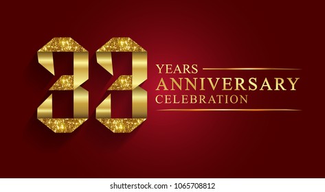 Golden shiny mosaic in disco ball style. 33rd anniversary logo. Vector abstract background. 