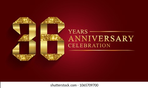 Golden shiny mosaic in disco ball style. 36th anniversary logo. Vector abstract background. 