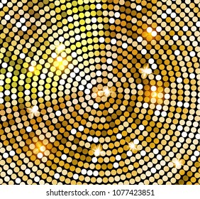 Golden shiny mosaic in disco ball style. Vector gold disco lights background. Abstract background.