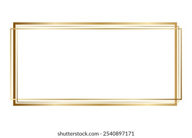 Quadro retangular brilhante dourado isolado no fundo branco
