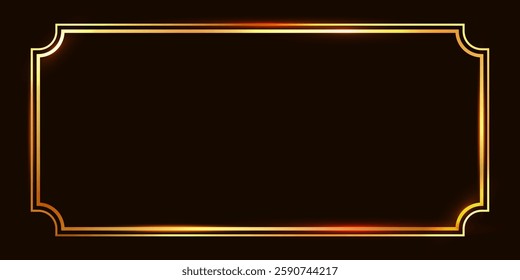 Golden shiny rectangular frame on dark background. Vintage gold geometric border.