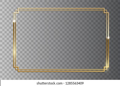 Golden shiny retro frame isolated on transparent background. Vector vintage design element